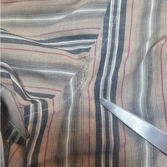 VTG Ruddock Western Pearl Snap Shirt 17.5x34 Tan Stripe USA Made Repair GVC - Picture 5 of 7